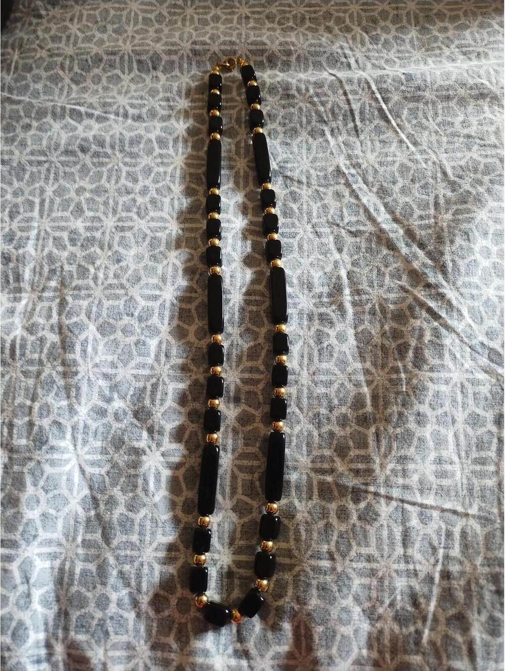 Trifari Black And Gold‎ Lucite Necklace Beaded Vtg